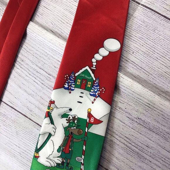 Vintage Hallmark Holiday Traditions Red Green Santa Reindeer Golf Tie - Picture 4 of 14